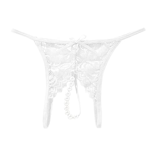 Damen String Tanga Ouvert Slip mit Perlen Sexy Tanga Offen Strings Unterwäsche Lace Lingerie Reizwäsche Unterhose Thong Weich Frauen Reizwäsche Atmungsaktiv Panties Stringtangas Ouvert (White, XL) von OZhenXiangZh