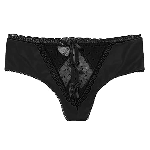 Damen Unterhosen Offen Ouvert Slips Schleife Damenslip Ouvert Slip Bequem Unterhosen Lace Lingerie Reizwäsche Unterhose Thong Atmungsaktiv Sexy Dessous Tanga G String Ouvert Slip Frauen (Black, L) von OZhenXiangZh