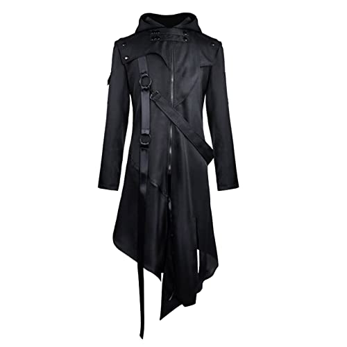 Herren Mittelalterliche Vintage Lederkleidung, langer Lederjackenmantel Ledermantel Herren Lang Schwarz Mittelalter Mantel Steampunk Gothic Jacke Vintage Viktorianischen Cosplay Trenchcoat von OZhenXiangZh