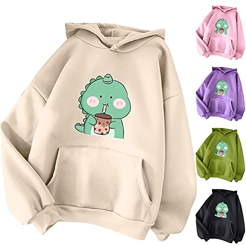 Kawaii Hoodie Damen Pullover Teenager Mädchen Hoodie Herbst Winter Niedliche Dinosaurier Kapuzenpullover Damen Pulli Casual Sweatshirt Kapuze Sport Outerwear Warme Pullover Oberteile von OZhenXiangZh