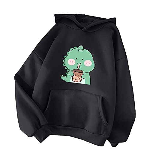 Kawaii Hoodie Damen Pullover Teenager Mädchen Hoodie Herbst Winter Niedliche Dinosaurier Kapuzenpullover Damen Pulli Casual Sweatshirt Kapuze Sport Outerwear Warme Pullover Oberteile von OZhenXiangZh