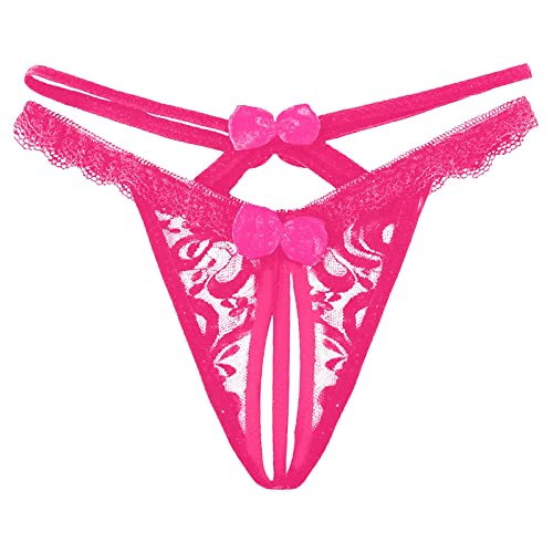 Sexy Höschen mit Offenem Schritt Damenslip Ouvert Slip Unterhosen V-String Höschen Thongs Niedrige Taille Weich Frauen Reizwäsche Atmungsaktiv Panties Damenslip Ouvert Slip Frauen (Hot Pink, One Size) von OZhenXiangZh