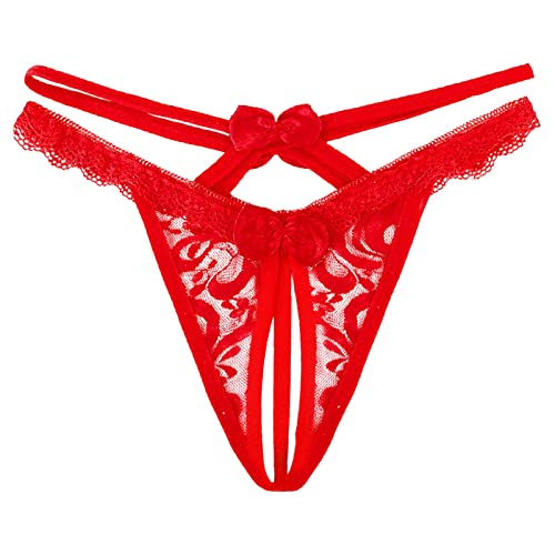 Sexy Höschen mit Offenem Schritt Damenslip Ouvert Slip Unterhosen V-String Höschen Thongs Niedrige Taille Weich Frauen Reizwäsche Atmungsaktiv Panties Damenslip Ouvert Slip Frauen (Red, One Size) von OZhenXiangZh