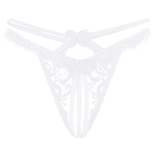 Sexy Höschen mit Offenem Schritt Damenslip Ouvert Slip Unterhosen V-String Höschen Thongs Niedrige Taille Weich Frauen Reizwäsche Atmungsaktiv Panties Damenslip Ouvert Slip Frauen (White, One Size) von OZhenXiangZh