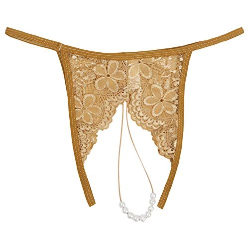 Sexy Höschen mit Offenem Schritt Pantys mit Perlen Höschen Spitze String Tanga G-String Unterhosen Reizwäsche Thongs Atmungsaktiv Dessous Tanga G String Stringtangas Ouvert Reizwäsche (Yellow, L) von OZhenXiangZh