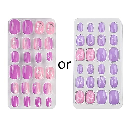 Nägel Full Cover Tips Kids Press On Nails Kids Simple Pattern Fake Nails Set Kurze Quadratische Nägel Full Cover von Oadnijuie