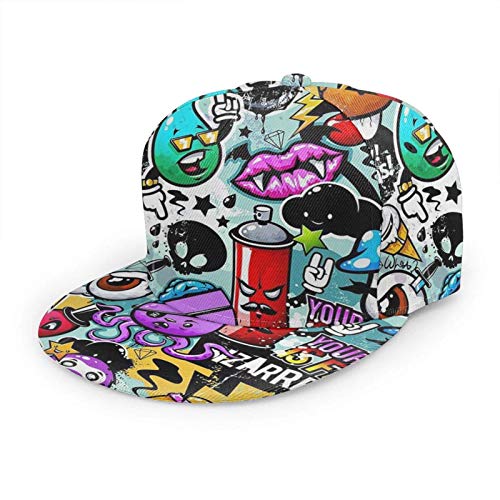 Oaieltj Unisex Baseball Cap Damen Herren Einstellbare Hip Hop Hut Mode Flache Schirmmütze Baseball Cap, Cartoon Graffiti, One size von Oaieltj