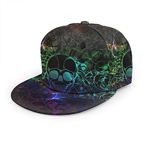 Oaieltj Unisex Baseball Cap Damen Herren Verstellbare Snapback Flache Bill Brim Baseball Cap, Coole Hip Hop Hat, Buntes Totenkopf-Design, schwarz, One size von Oaieltj