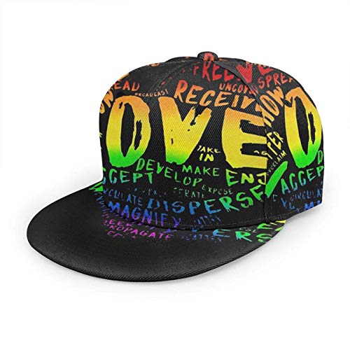 Oaieltj Unisex Baseball Cap Erwachsene Teens Adjustable Snapback Flat Brim Baseball Cap Cool Hip Hop Hat, LGBT Pride Rainbow Heart Gays Lesben Schwarz, One size von Oaieltj