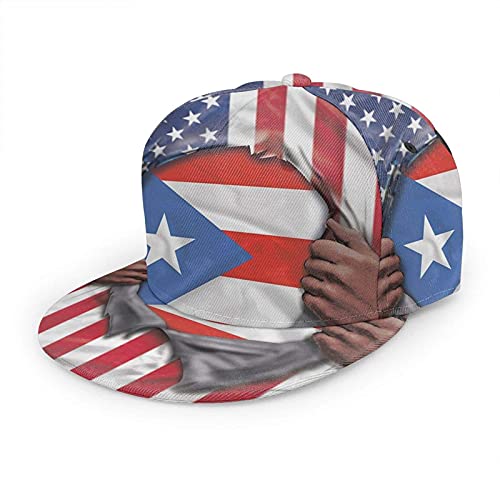 Oaieltj Unisex Baseballkappe Damen Herren Junge Mädchen Mode verstellbar 3D gedruckt Flat Bill Baseball Cap, Puerto Rico Flagge Flagge Amerikanische Flagge gerissen, One size von Oaieltj