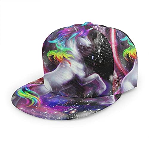 Oaieltj Unisex Baseballkappe Damen Herren Junge Mädchen Mode verstellbar 3D gedruckt Flat Bill Baseball Cap, Rainbow Unicorn Galaxy, One size von Oaieltj