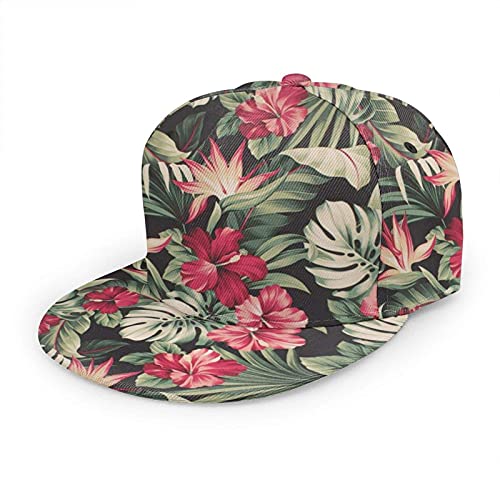 Oaieltj Unisex Baseballkappe Damen Herren Junge Mädchen Mode verstellbar 3D gedruckt Flat Bill Baseball Cap, Roter Hibiskus mit Blumenmuster, One size von Oaieltj