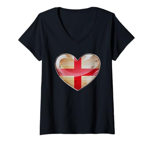 Damen Herz aus Eiche, St. George's Cross | Englisches Stolz-Symbol T-Shirt mit V-Ausschnitt von Oak Heart English Tradition