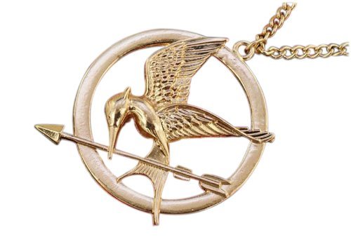 Oakhum Designs Hunger Games Katniss Halskette mit großem Goldanhänger Mockingjay, Gelbgold von Oakhum Designs