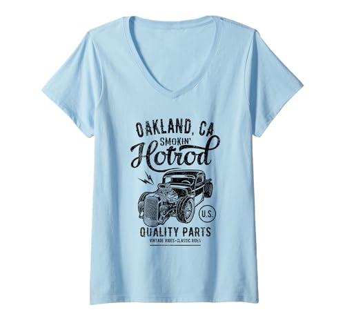 Damen Oakland California Retro-Hotrod-Auto im Used-Design T-Shirt mit V-Ausschnitt von Oakland California Hotrod Classic Car Designs