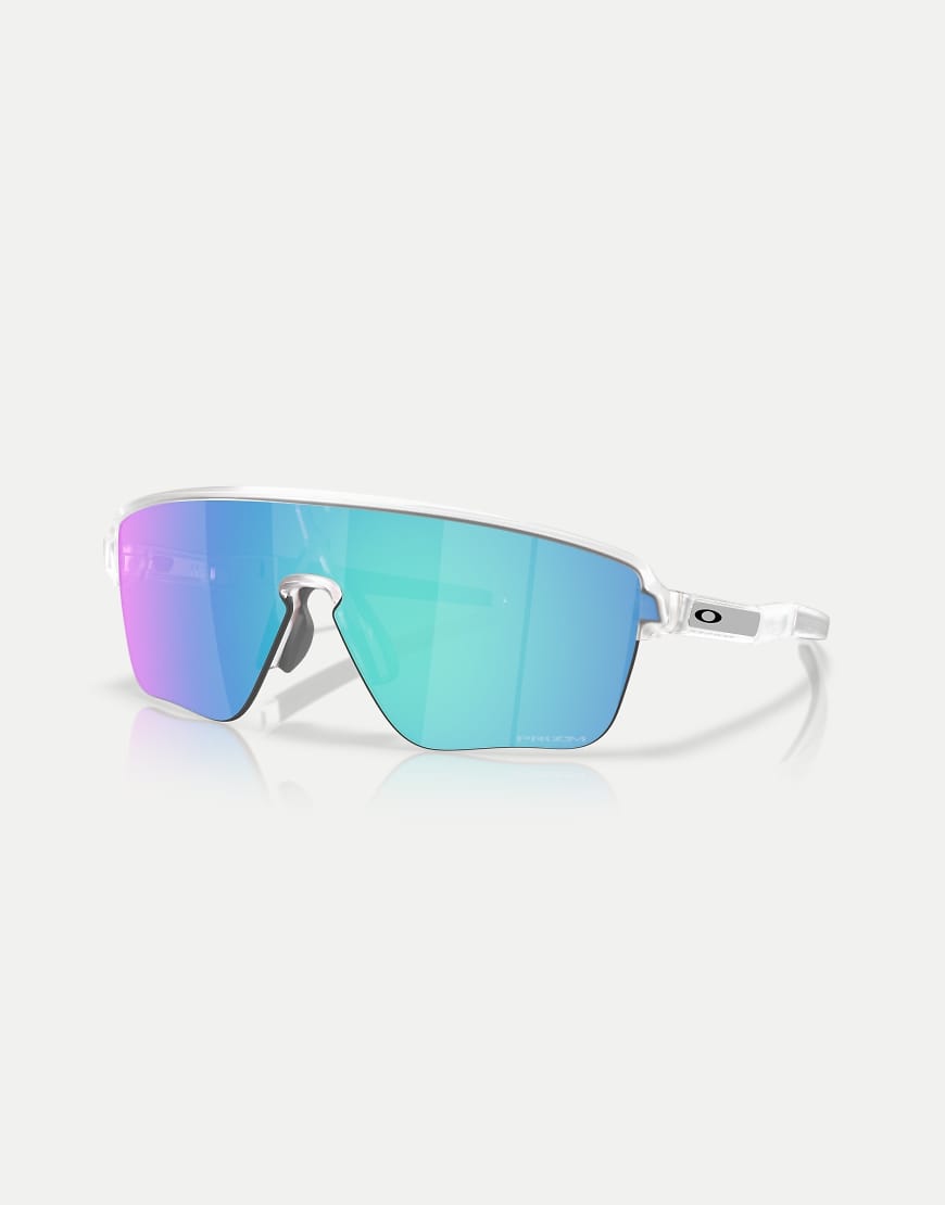 Oakley - Corridor Sq - Rechteckige Sonnenbrille in matt-transparent mit verspiegelten Gläsern in Blau von Oakley