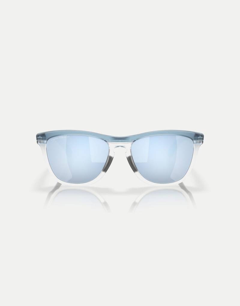 Oakley - Frogskins Range - Runde, polarisierte Sonnenbrille in transparentem Stonewash mit verspiegelten blauen Gläsern von Oakley