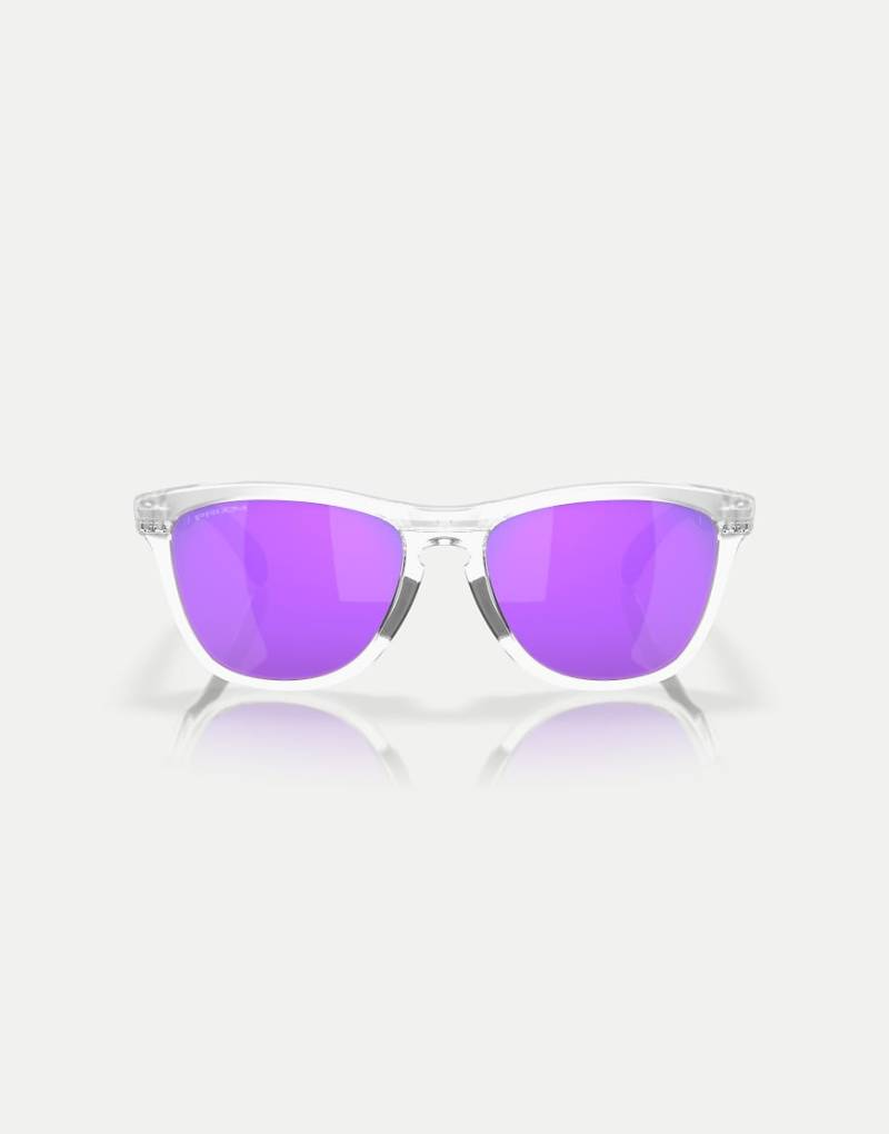 Oakley - Frogskins Range - Runde Sonnenbrille in mattem Transparent mit verspiegelten lila Gläsern von Oakley