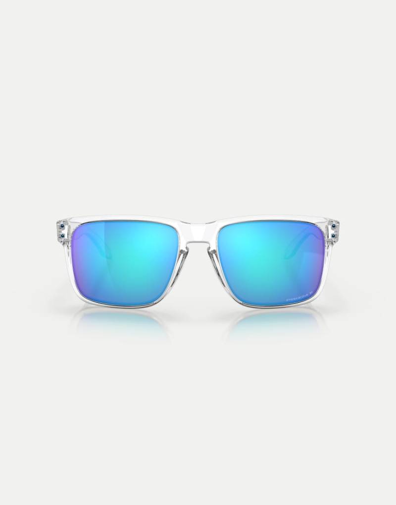 Oakley - Holbrook XL - Eckige, polarisierte Sonnenbrille in poliertem Transparent mit verspiegelten blauen Gläsern von Oakley