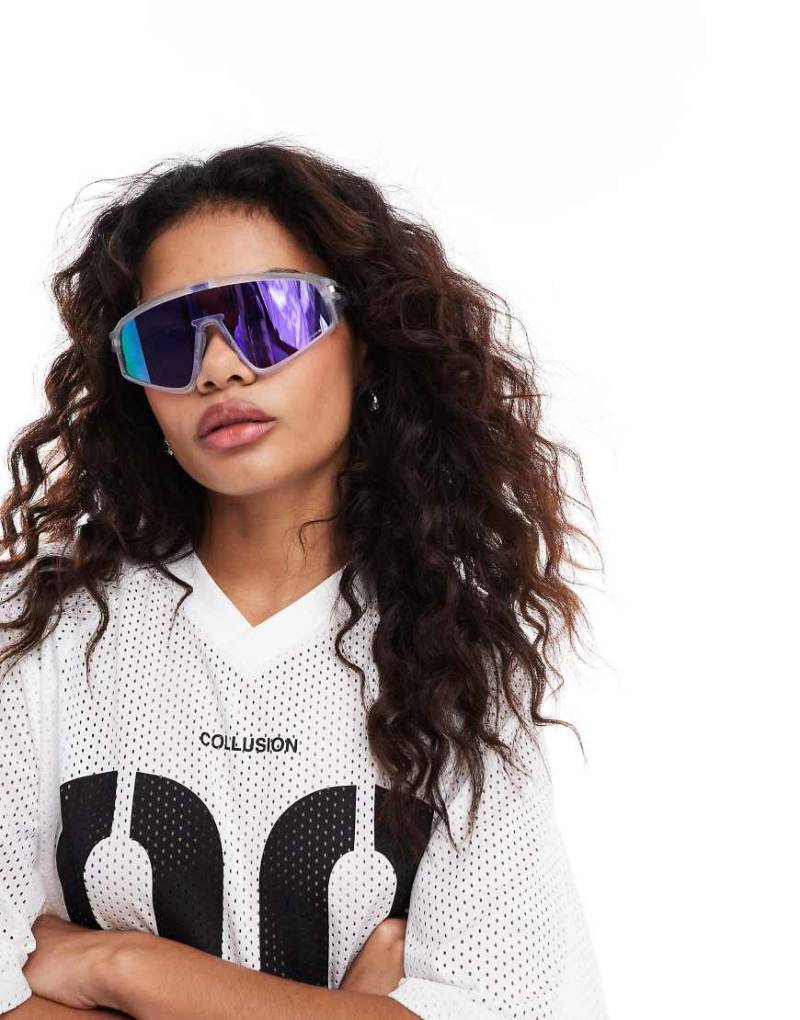 Oakley - Latch Panel - Visor-Sonnenbrille in Weiß mit violetten Gläsern von Oakley