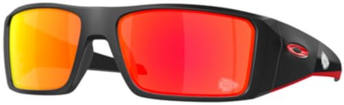 Oakley OO9231 Sonnenbrillen-Bundle: OO 9231 Heliostat 923127 Mattschwarz/Prizm Rubin-Policarbonat Standard und mittlere schwarze Leine, Zubehör-Set von Oakley