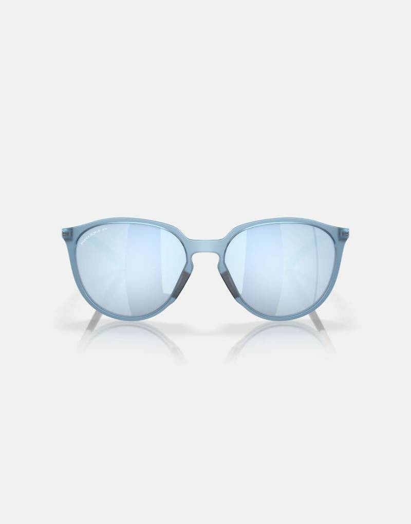 Oakley - Sielo - Runde, polarisierte Sonnenbrille in mattem Stonewash mit blau verspiegelten Gläsern-Grau von Oakley