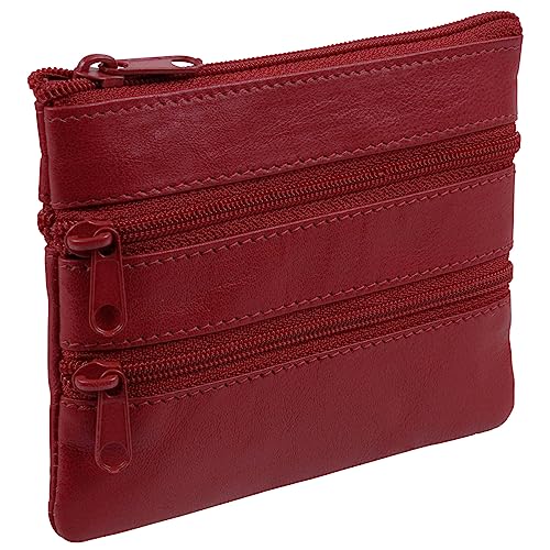 Oakridge Leather Münzbörse mit mehreren Reißverschlüssen, rot, Münztasche von Oakridge Leather