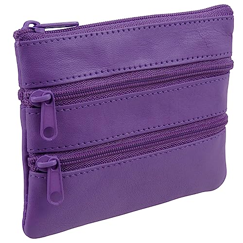 Oakridge Leather Münzbörse mit mehreren Reißverschlüssen, violett, Münztasche von Oakridge Leather