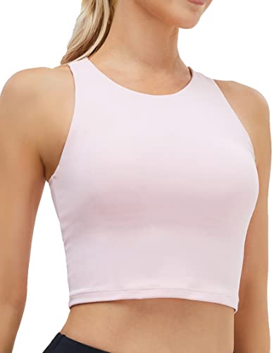Damen High Neck Crop Top Ärmellos Racerback Basic Workout Tank Tops Shirt, Pink, Klein von Oalka