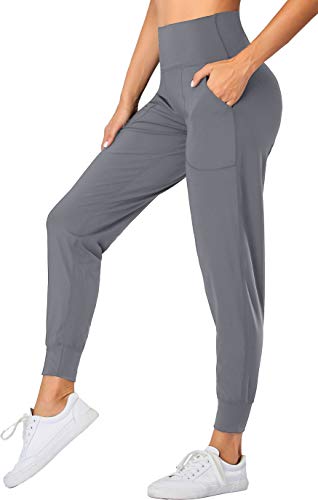 Oalka Damen-Jogginghose mit hoher Taille, Yoga-Taschen, Sport-Workout-Hose, Hellgrau, Groß von Oalka