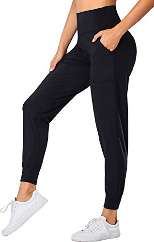 Oalka Damen-Jogginghose mit hoher Taille, Yoga-Taschen, Sport-Workout-Hose, Schwarz, M von Oalka