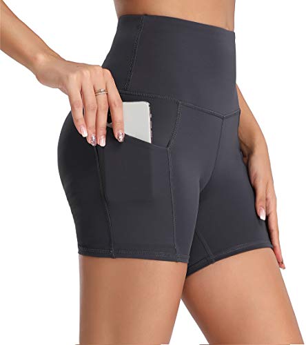 Oalka Damen Kurze Yoga-Seitentaschen Hohe Taille Workout Laufsport Shorts 10,2 cm - - X-Klein von Oalka
