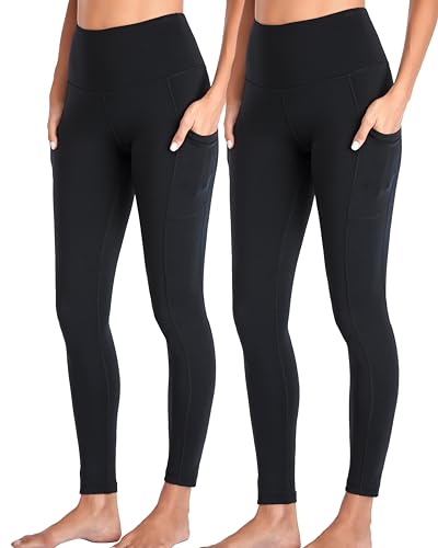 Oalka Damen-Yoga-Hose, Workout, Lauf-Leggings, Außentaschen schwarz 2er-Pack, M von Oalka