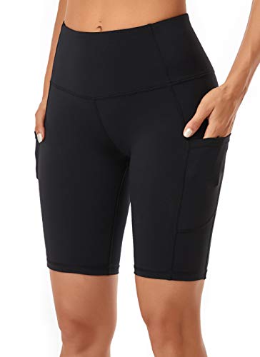 Oalka Kurze Yoga-Shorts für Damen, hohe Taille, für Workout, Laufen, schwarz, Groß von Oalka