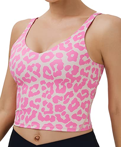 Oalka Sport-BH für Damen, lang, gepolstert, bauchfrei, Yoga-BHs, Workout, Fitness-Top, Rosa Lippen, Medium von Oalka