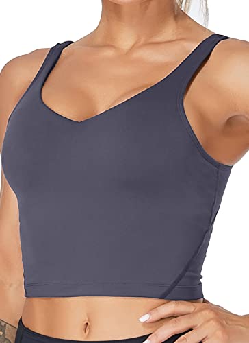 Oalka Sport-BH für Damen, lang, gepolstert, bauchfrei, Yoga-BHs, Workout, Fitness-Top, Vintage Lila, small von Oalka