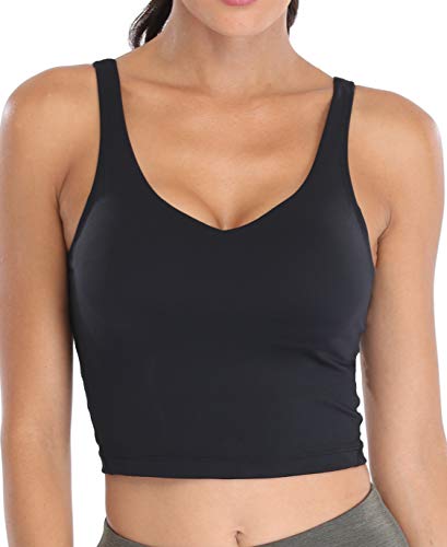 Oalka Sport-BH für Damen, lang, gepolstert, bauchfrei, für Yoga, Workout, Fitness, Ein Herz schwarz, small von Oalka