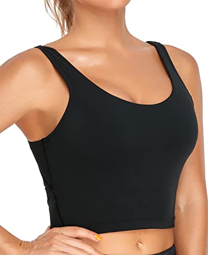 Oalka Sport-BH für Damen, lang, gepolstert, bauchfrei, für Yoga, Workout, Fitness - Schwarz - small von Oalka