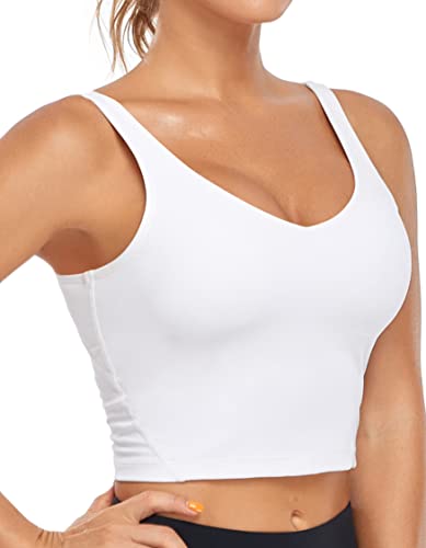 Oalka Sport-BH für Damen, lang, gepolstert, bauchfrei, für Yoga, Workout, Fitness - Wei� - small von Oalka