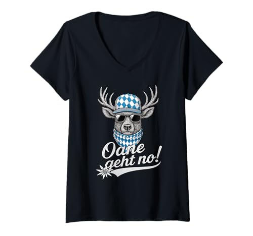 Damen Tracht Wiesn Dirndl Lederhosen Cool Bayerisch Tracht Ersatz T-Shirt mit V-Ausschnitt von Oane Geht No Tracht Ersatz Dirndl Dialekt Boarisch