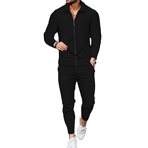 Oanviso 2 Teilig Herren Jogginganzug Zweiteiler Sportanzug Freizeitanzug Outfit Zip Pullover Langarm Jacke Oberteile Sweatshirt Sweathose mit Tasche Oversized A Schwarz XL von Oanviso