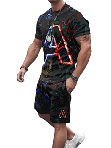Oanviso 2 Teiliges Herren Sommer Sportanzug T-Shirts + Kurze Hose Sets Casual Freizeitanzug Suit Outfit Kurzarm T-Shirt Männer Trainingsanzug Sporthose Mit Taschen B 5 M von Oanviso