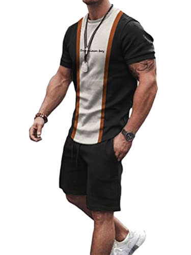 Oanviso 2 Teiliges Herren Sommer Sportanzug T-Shirts + Kurze Hose Sets Casual Freizeitanzug Suit Outfit Kurzarm T-Shirt Männer Trainingsanzug Sporthose Mit Taschen B 9 L von Oanviso