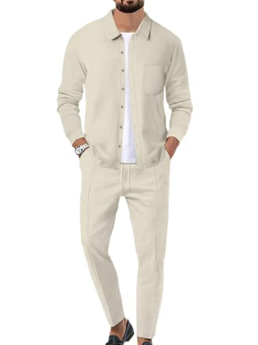 Oanviso 2 Teiliges Herren Sportanzug Reversjacke + Freizeithose Casual Freizeitanzug Einfarbig Outfit Dünne Cardigan Sporthose Männer Trainingsanzug Frühlings A Beige Khaki S von Oanviso