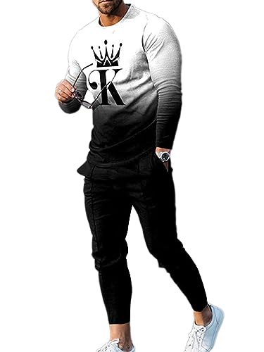 Oanviso 2 Teiliges Langarmshirt und Hosen Sets Herren Bedruckter Tops Freizeithose Sweathose Jogginganzug Oversized Freizeitanzug Mode Outfit für Männer Frühling A 2 L von Oanviso