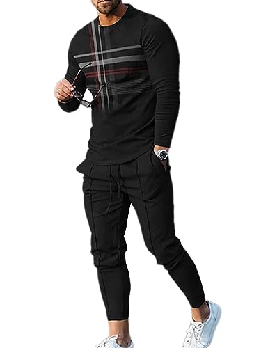 Oanviso 2 Teiliges Langarmshirt und Hosen Sets Herren Bedruckter Tops Freizeithose Sweathose Jogginganzug Oversized Freizeitanzug Mode Outfit für Männer Frühling A 4 S von Oanviso