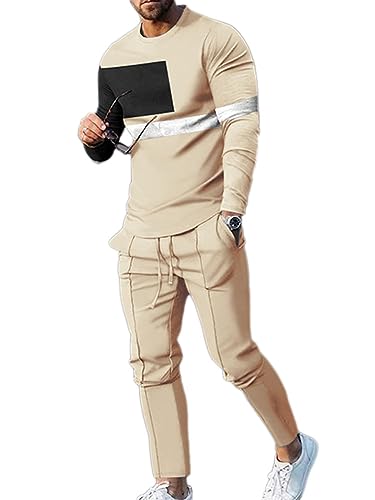 Oanviso 2 Teiliges Langarmshirt und Hosen Sets Herren Bedruckter Tops Freizeithose Sweathose Jogginganzug Oversized Freizeitanzug Mode Outfit für Männer Frühling A 9 S von Oanviso