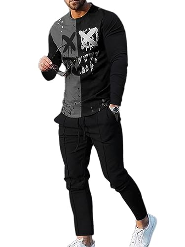 Oanviso 2 Teiliges Oberteile + Sporthose Freizeitanzug Sportanzug Vintage Set Pullover mit Rundhalsausschnitt Jogginghose Männer Casual Trainingsanzug für Herbst A 1 XL von Oanviso
