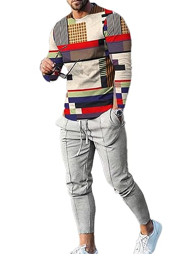 Oanviso 2 Teiliges Oberteile + Sporthose Freizeitanzug Sportanzug Vintage Set Pullover mit Rundhalsausschnitt Jogginghose Männer Casual Trainingsanzug für Herbst A 11 3XL von Oanviso