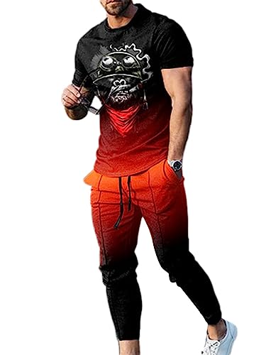 Oanviso 2 Teiliges Sommer T-Shirts + Kurze Hose Einfarbig Freizeitanzug Sportanzug Vintage Set Kurzarm Tops Sporthose Jogginghose Männer Casual Trainingsanzug A 10 L von Oanviso